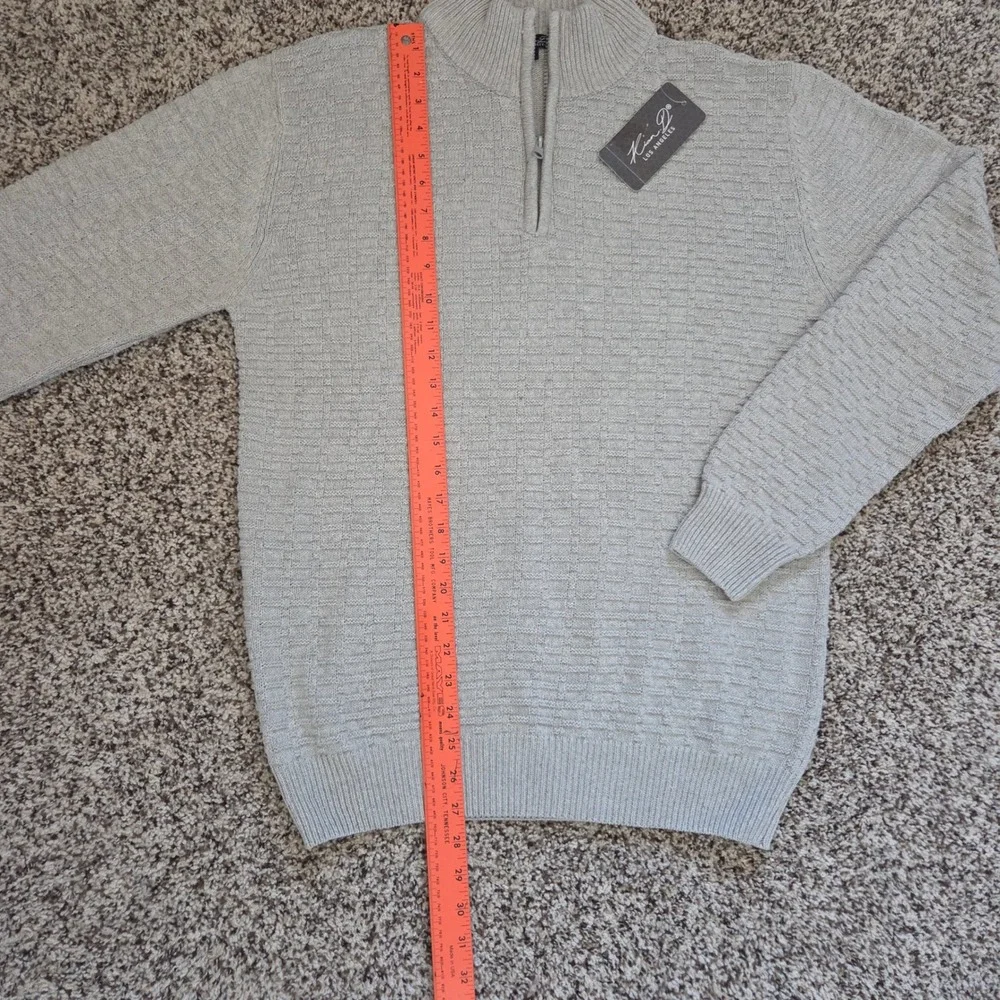 Kian D Los Angeles 1/4 Zip Basket Weave Sweater Mens L Gray Cotton Preppy NWT
